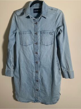 Calvin Klein Jeans Light Blue stretchy denim Shirt Dress size XS casual trendy